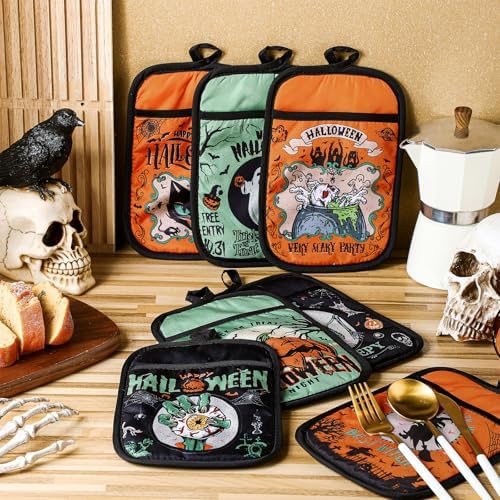 Jingmore 12 Pcs Halloween Pot Holders with Pocket Retro Housewarming Gifts - Image 3