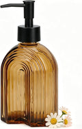 Black Pump Glass Soap Dispenser, 12oz Brown Stripe Countertop Refillable Liquid by YYTSGG