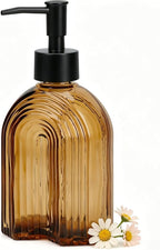 Black Pump Glass Soap Dispenser, 12oz Brown Stripe Countertop Refillable Liquid by YYTSGG