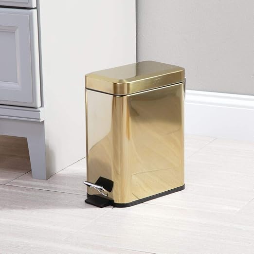 mDesign Small Modern 1.3 Gallon Rectangle Metal Lidded Step Trash Can, Compact - Image 2