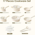 SENSARTE Ceramic Nonstick Pots and Pans Set 17pcs, Healthy Induction Cookware - Image 2