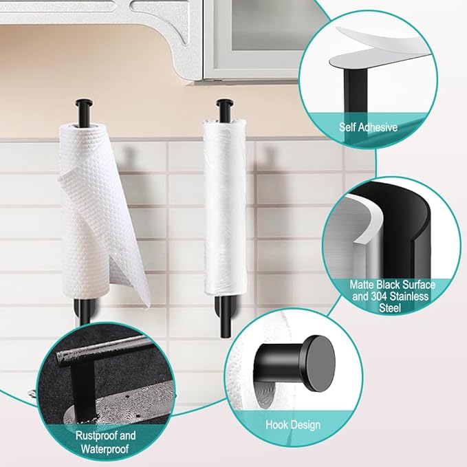 MGahyi Paper Towel Holder Wall Mount, Self Adhesive Or Drilling Paper Towel - Image 3