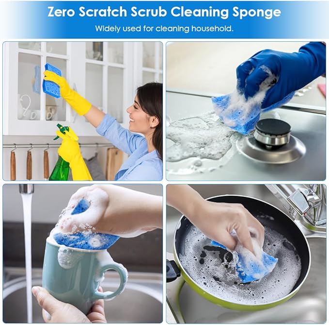 8PCS Dish Sponges Kitchen, Premium Blue Dish Washing Kitchen Sponge, Compressed - Image 6
