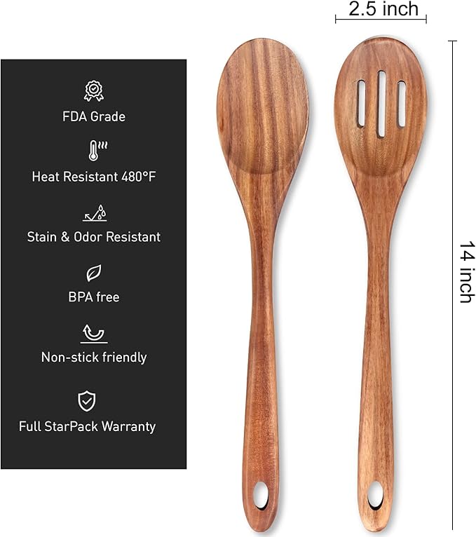2-Piece 14 inch Large Wooden Spoon Set Non Toxic Solid Wood Spoons Cooking - Image 4