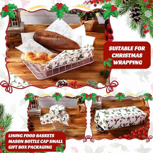 Marspark 100 Sheet Christmas Wax Paper Holly Leaf for Food 11.4 x 11 Inch - Image 3