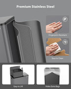 Dual Trash and Recycling Bins for Kitchen, 13.2 + 5.2 Gal Stainless Steel Trash - Image 3