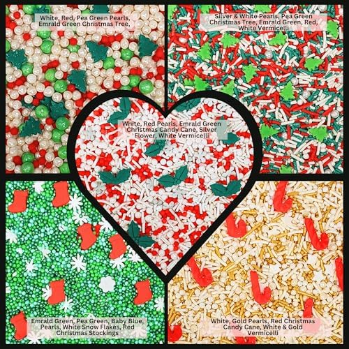 Confect Christmas Sprinkles | Christmas Sprinkles - Green White Gold Red Pearls I Christmas Tree Stocking & Snowflakes for Dessert Decorating- 5 Oz - Image 3