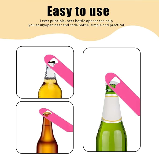 5 Pcs Pink Stainless Steel Heavy Duty Flat Bottle Openers, 7 Inch Solid Beer - Image 4