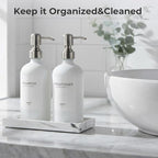 White Glass Soap Dispenser Set for Kitchen, Hand and Dish Soap Dispenser - Image 3