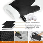 AUAUY Oven Mitts with 2 Potholders, Silicone Oven Gloves Heat Resistant 464°F - Image 3