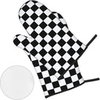 Checkered Black and White Plaid Oven Mitts and Pot Holders Set of 4, Heat - Image 5