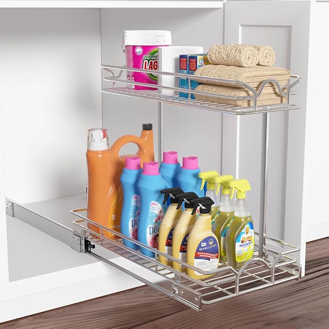 OCG Under Sink Cabinet Organizer Two Tier Pull Out Shelf, Under Sink Sliding - Image 3
