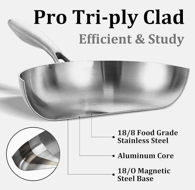 LOLYKITCH 14 Inch Tri-ply Stainless Steel Frying Pan - Image 2