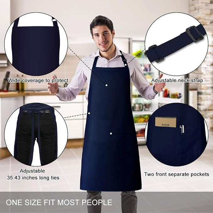 Jubatus 4 Pack Bib Aprons with 2 Pockets Cooking Chef Kitchen Apron - Image 2