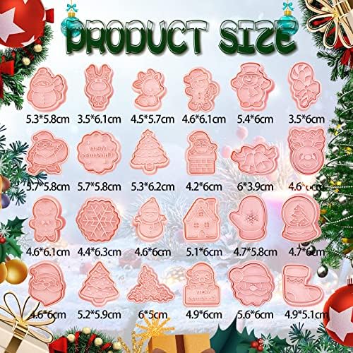 24 Pieces Christmas Cookie Stamps Gingerbread Cookie Cutters Xmas Embossing Santa Claus Elk Snowman Shapes 3D Plastic Cookie Molds for Baking Holiday Party Supplies - Image 2