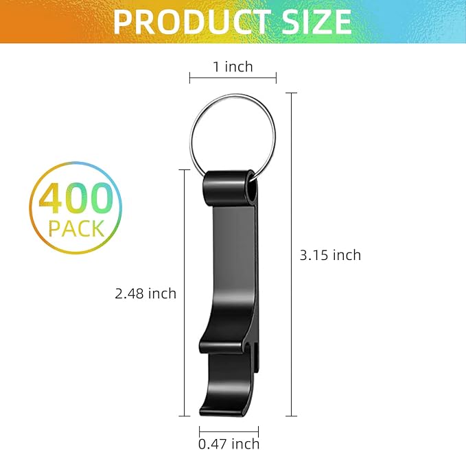 400 Pack Black Metal Bottle Opener Keychains Bulk, Tiny Beverage Opener Party - Image 2