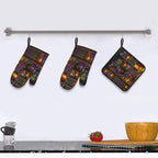 Witch Gothic Oven Mitts and Pot Holders Sets, Witchy Wicca Skull Baking Glovers - Image 6