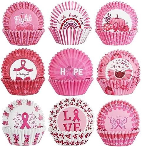 SANNIX 450 pcs Breast Cancer Cupcake Liners, Pink Ribbon Baking Cups by SANNIX