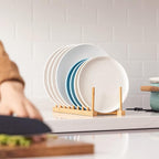 HBlife Bamboo Dish Plate Bowl Cup Book Pot Lid Cutting Board Drying Rack Stand - Image 6