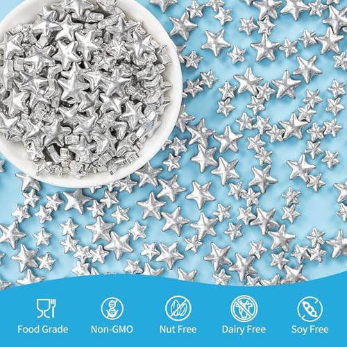 Edible Star Sprinkles,Silver Stars Sprinkle for Cake Decorating,130g Mix - Image 3