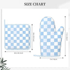 Oven Mitts and Pot Holders Set, Checkerboard Pattern Pastel Blue Silicone - Image 3