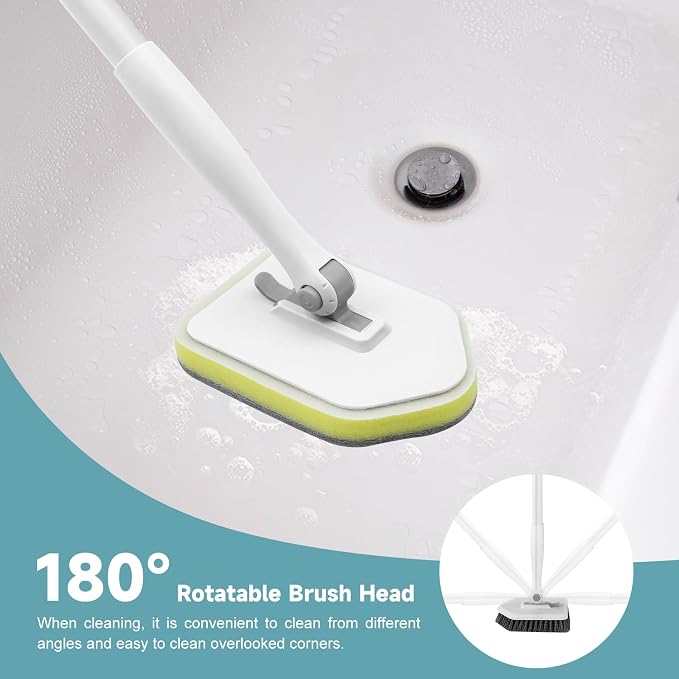 nacena Shower Scrubber with Long Handle, 3 in 1 Tile Tub Scrubber Brush with 3 - Image 3