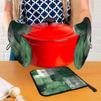 LOKMU Oven Mitts and Pot Holders Set of 3, Emerald Green and Grey White - Image 6