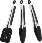 9 Inch Small Kitchen Tongs Set of 3, Silicone Cooking Tongs by Pharamat