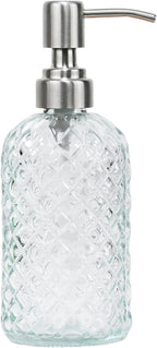 16 oz Diamond Pattern Glass Soap Dispenser, Kitchen and Bathroom Refillable by SDlumeiy