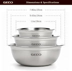 GEDO Stainless Steel 3pcs, Nesting Design, Professional Kitchen Bowls - Image 3