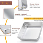 6/8/9-Inch Square Cake Pan Set, E-far Stainless Steel Square Baking Brownie - Image 3