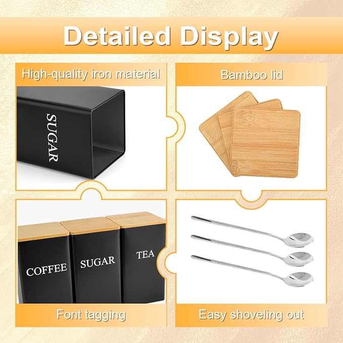 3 Pcs Tea Coffee Sugar Canisters, Food Storage - Image 3