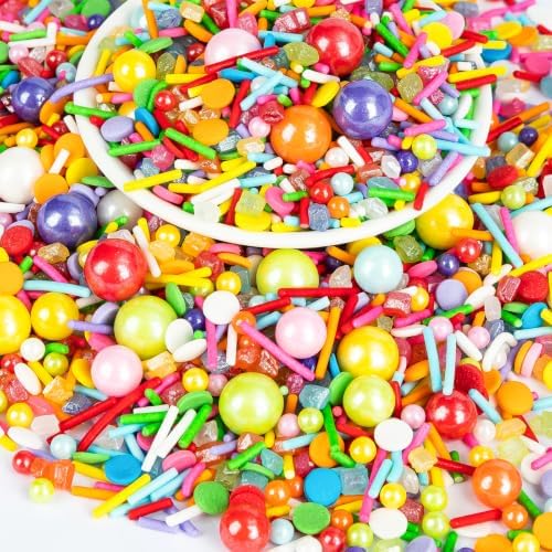 Edible Rainbow Pearl Sprinkles,Colorful Pearls Sprinkle for Cake Decorating by Sugarzy