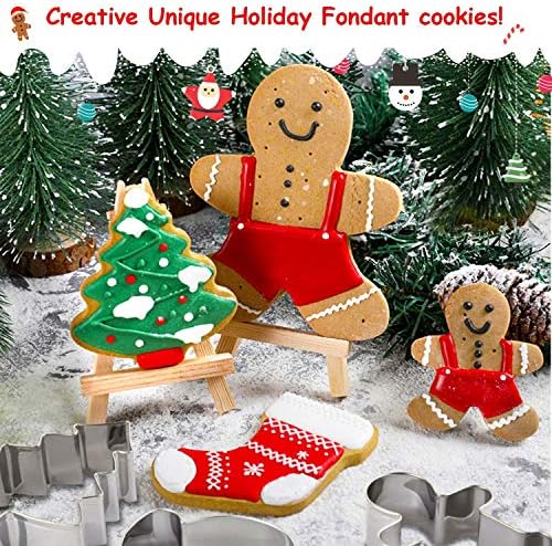 Large Christmas Cookie Cutters, 4" Holiday Cookie Cutters Shape with Recipe Instruction Gingerbread Men,Christmas Tree,Snowflake, Candy Cane,Santa Face and Snow Man for Baking - Image 6