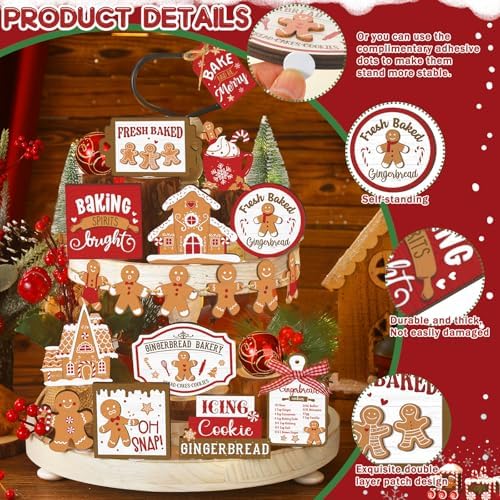 Funnymoom 17 Pcs Christmas Tiered Tray Decor Gingerbread Man Tray Decor Set - Image 3
