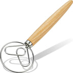 Danish Dough Whisk with Dough Hook Stainless Steel Wooden Handle by YIGEDA