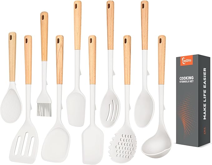 Silicone Cooking Utensils Set of 10 by TesQita