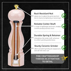 Rose Pink Salt Pepper Grinder Mill, 8 Inch Classic Wood Manual Salt Pepper - Image 3