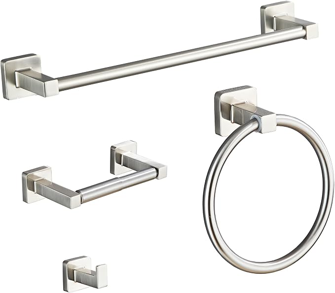 Brushed Nickel Bathroom Hardware Set 4 Pieces, Towel Bar Set Stainless Steel by bluebyrne