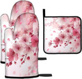 LOKMU Oven Mitts and Pot Holders Set of 3, Watercolor Pink Cherry Blossoms by LOKMU