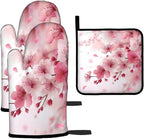 LOKMU Oven Mitts and Pot Holders Set of 3, Watercolor Pink Cherry Blossoms by LOKMU