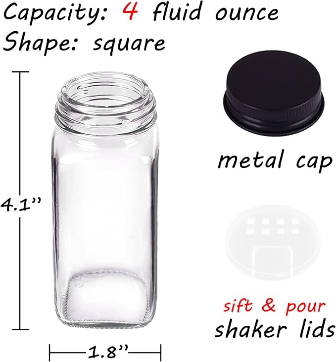 Churboro 48 Spice Jars with 547 Labels- Glass Spice Jars with Black Metal Caps - Image 3