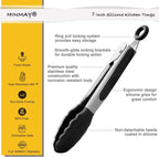 HINMAY Mini Tongs with Silicone Tips 7-Inch Kitchen Tongs - Image 2