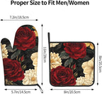 Boho Oven Mitts and Pot Holders Sets Vintage Peony Flowers Kitchen Mitts - Image 3