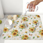 Sunflower Dish Drying Mat for Kitchen Counter Summer Yellow Floral Microfiber - Image 6