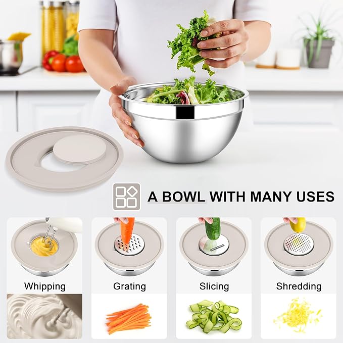 E-far Mixing Bowls with Lids Set, 7-Piece Stainless Steel Metal Mixing Bowls - Image 4