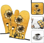 Sunflower Oven Mitts and Pot Holders Sets, Heat Resistant Gold Kitchen Oven - Image 3