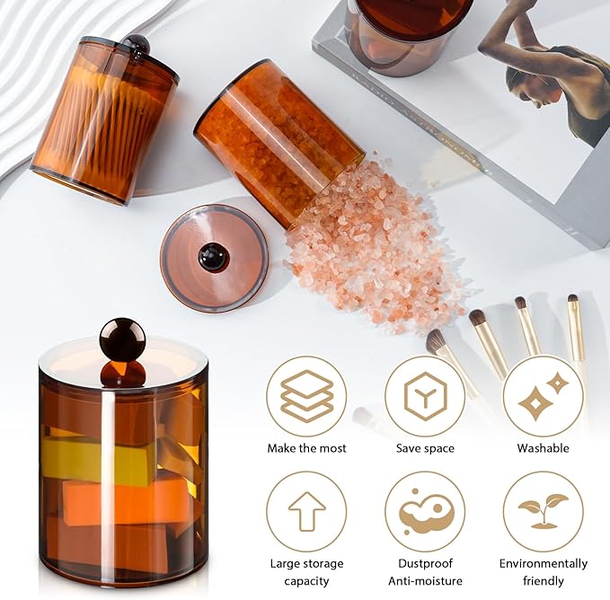 XIPENGKEJI 4 Pack Qtip Holder, Canister Apothecary Jar Set, Bathroom Jars - Image 3