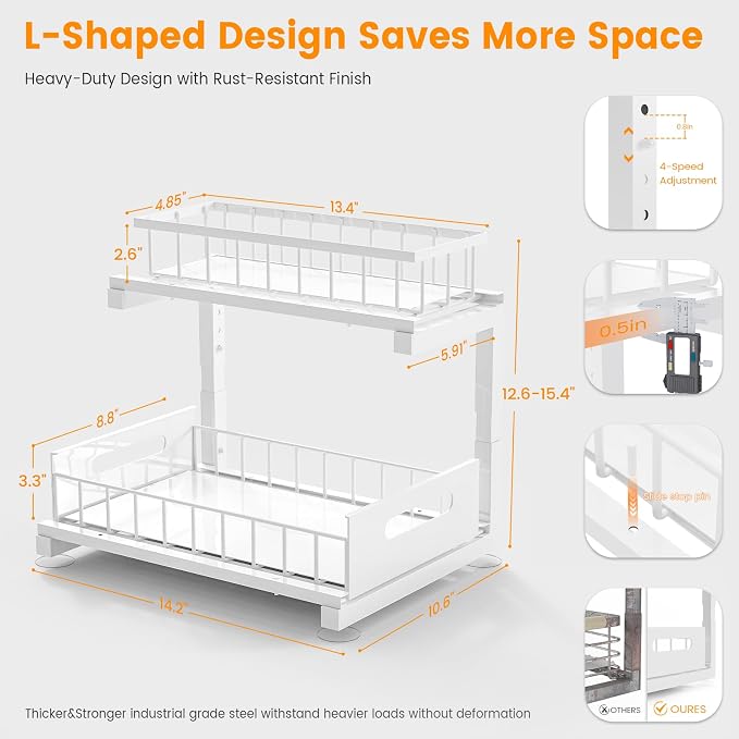 Under Sink Organizer, Heavy Duty Metal Pull Out Cabinet Organizer Slide Out - Image 5