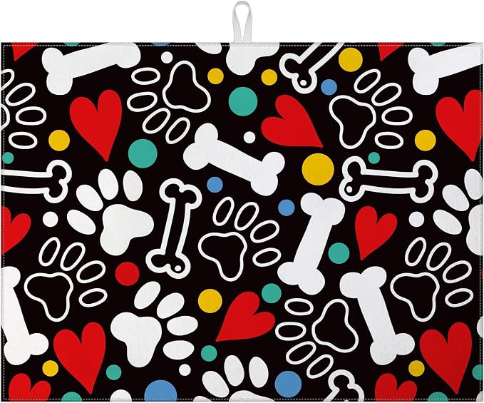 Dog Paw Bone Dish Drying Mat for Kitchen Counter Drying Pad Absorbent by MOUNTANLLY